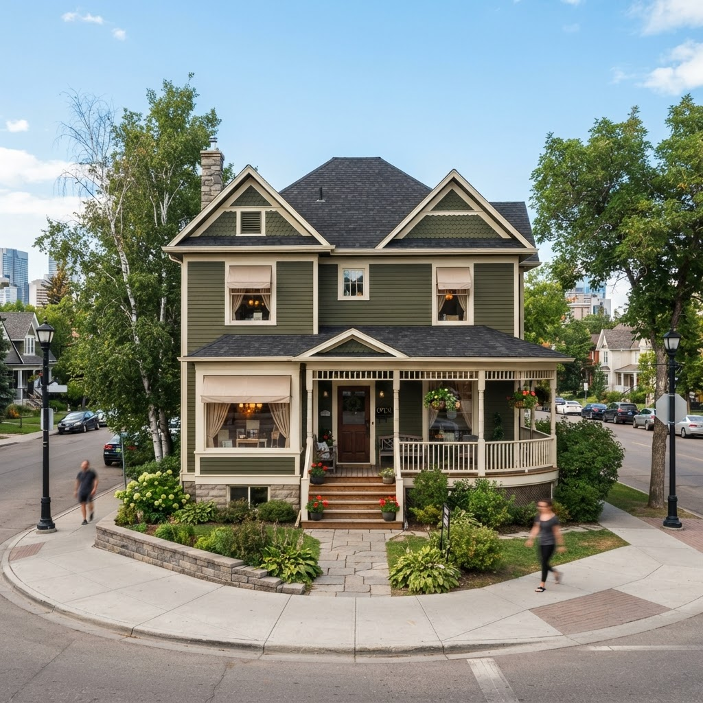 Rock Celine Blinds — the landmark green house showroom on 21 Ave NW at 14 St NW in Calgary